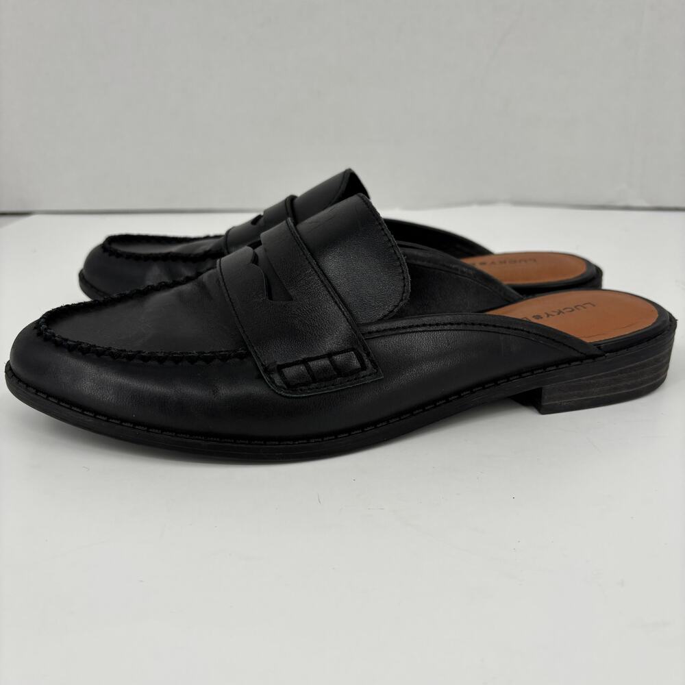 Lucky Brand Esila Mule Shoe Womens Size 9 Black Leather Slip On - Picture 5 of 12